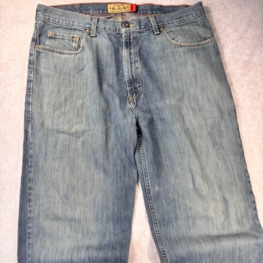 Vintage Y2K Old Navy Baggy Wide Leg Jeans 38x34 Distressed Skater Grunge Denim
